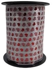 KRULLINT 10 mm x 150 meter WIT MET ROOD "HARTJES" (HOT PRINT)