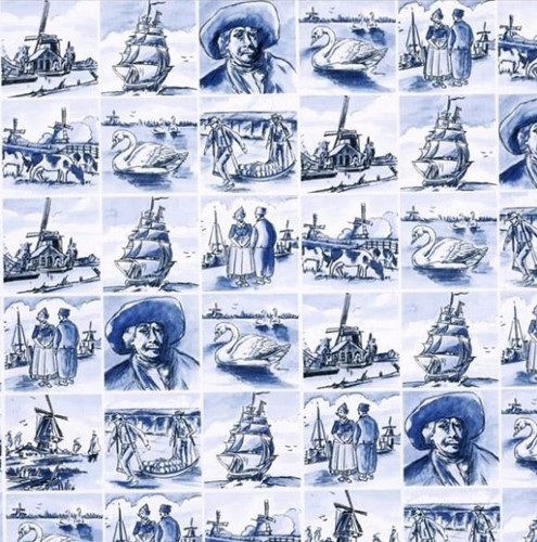 DESSINPAPIER Delfts blauw Oud Holland tegel 30 cm 200 mtr dessin 3306 / 3032