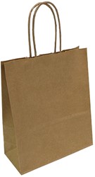 Papieren draagtas 18+8x22 cm + gedraaid papieren koord  bruin kraft 90 grams  FSC Mix 70%