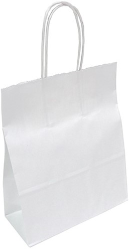 Papieren draagtas 18+8x22 cm met gedraaid handvat wit kraft
