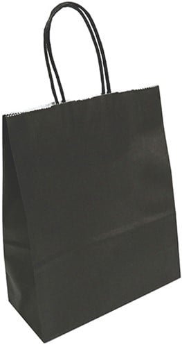 Papieren draagtas 18+8x22 cm + gedraaid papieren koord zwart kraft 