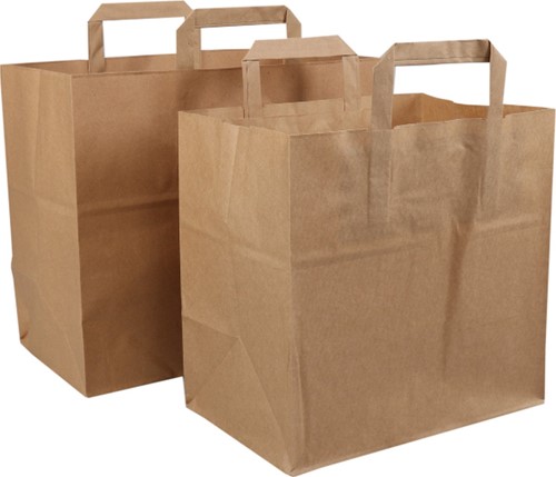 PAPIEREN SNACKTAS  PLAT HANDVAT 32x22x28 cm BRUIN KRAFT  80 grs