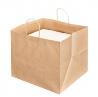 PIZZA DRAAGTAS PAPIER  36,5x33x32 cm 110 gr bruin kraft met gedraaid papieren handvat