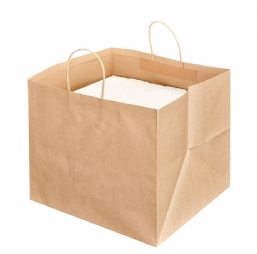 PIZZA DRAAGTAS PAPIER  36,5x33x32 cm 110 gr bruin kraft met gedraaid papieren handvat