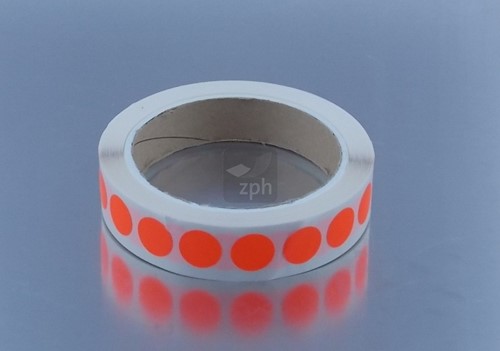 ETIKET ROND 15mm  FLUOR ROOD BLANCO