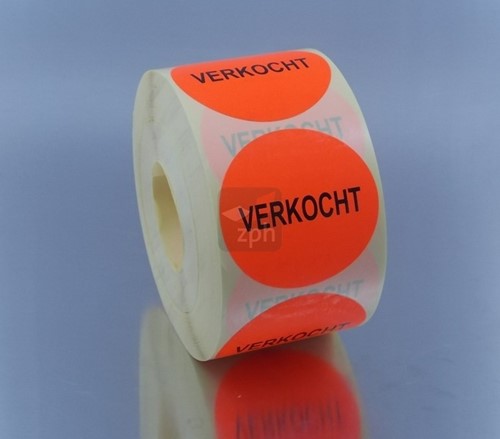 ETIKET ROOD ROND 62 mm  "VERKOCHT"