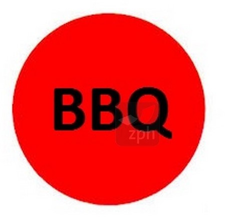 BBQ ETIKET FLUOR ROOD ROND 35 mm  ROL  " BBQ "