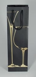 WIJNFLES ZAK MET KOORD 39x12x9 cm ZWART GLAS GOUD set a 12 st
