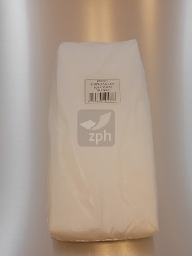 HDPE PLASTIC ZAK 22x35 cm zijvouw (14x8x35) transparant  incl SUP en Afvalbeheersbijdrage