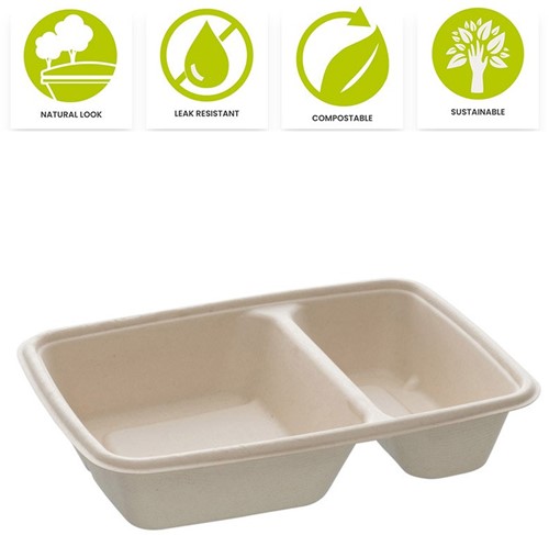 Suikerriet menu tray 2 vaks Be Pulp 23x16x5 cm  550 + 250 ml  PUL46229