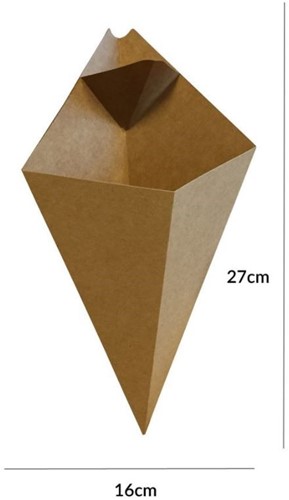 PUNTZAK + SAUSBAKJE FRIET KRAFT KARTON 16x27 cm  250 grams kraft  incl SUP-en afvalbeheersbijdrage