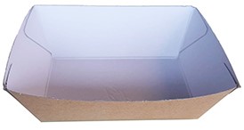 SNACKBAKJE duplex karton A7  87x52x32 mm KRAFT BRUIN WIT doos a 1200 stuks P2P  plastic vrij