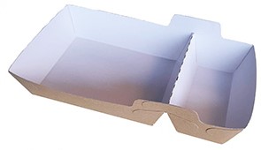 SNACKBAKJE 150x85x43 mm + saus A14+1 ECO KRAFT wit/ bruin doos a 600 stuks  P2P  plastic vrij