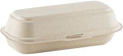 Hotdog / Loempia / Saté box suikerriet bagasse bruin 205x103x65 mm  doos a 250 st.   incl afval BB en VP
