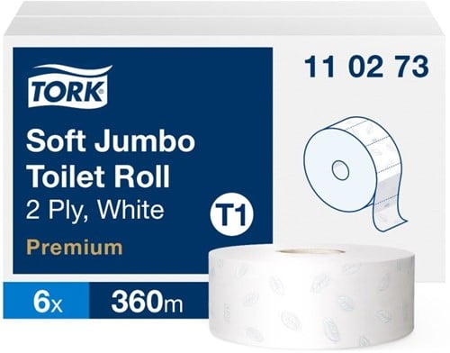 TORK PREMIUM TOILET PAPER JUMBO ROLL SOFT 110273 per 6 rol
