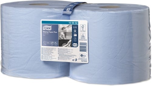 Tork Wiping Plus Combi Rol Poetspapier 2-laags Blauw W1 W2  a 2 rollen 130052