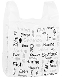 Hemddraagtas " Enjoy Fish " HDPE 27x12x48 cm wit incl SUP - en afvalbeheheersbijdrage