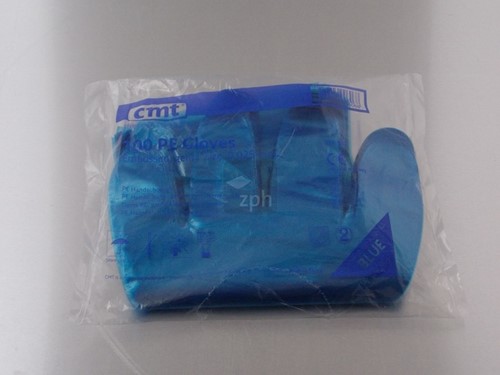 HANDSCHOENEN PE 30 cm PLASTIC Geruwd embossed 25 mµ blauw