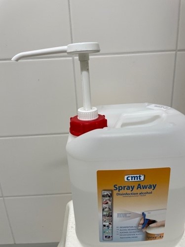 Dispenser pompwit, tbv CMT hand desinfectie 5 ltr can