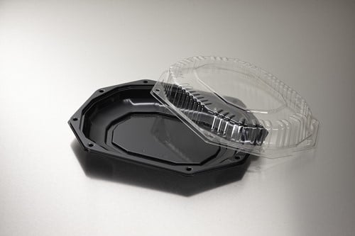 CATERINGSCHAAL PS ACHTHOEK ZWART + KAP APET TRANSP 430x280mm  CS