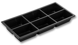 GOURMET TRAY 6 VAKS ZWART PET 250x120x31 mm