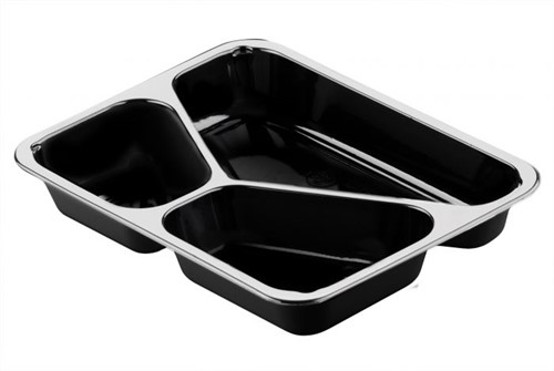 MENUBAK CPET TRAY 225x175x34 mm 3 VAKS 430+225+165 ML ZWART 151307