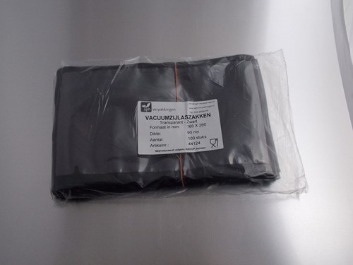 VACUUMZAK 16 X 26 cm ZIJLAS 90 Mµ  transparant / zwart 
