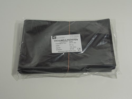 VACUUMZAK 20 x 30 cm ZIJLAS 90 mµ  transparant / zwart
