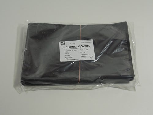 VACUUMZAK 20 x 35 cm ZIJLAS 90 mµ  transparant / zwart