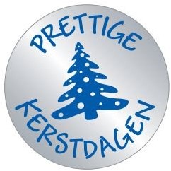 ETIKET PRETTIGE KERSTDAGEN   ROND 30 mm  disp doos a 500 st.