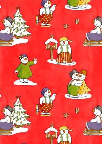 KERSTPAPIER    INPAK CADEAUPAPIER 50 cm SNOWMAN IN LOVE RED K691349/1