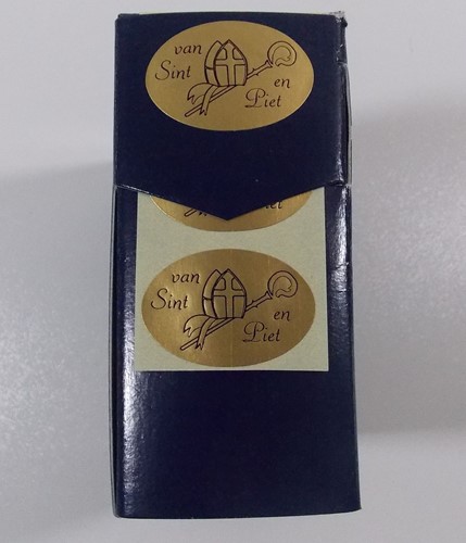 ETIKET goud  VAN SINT EN PIET ovaal 38x25 mm  disp doos a 500 st.