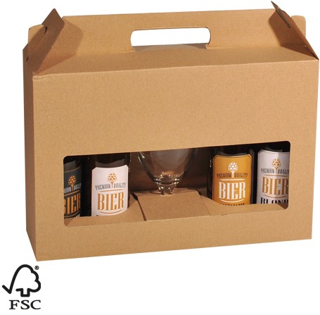 Bierdoos 4-fles tbv glas of 5 flesjes Naturel draagmodel  FSC Mix Credit