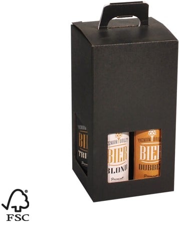BIERDOOS 4-FLES ZWART DRAAGMODEL (2×2 FLES)  124x124x234mm.