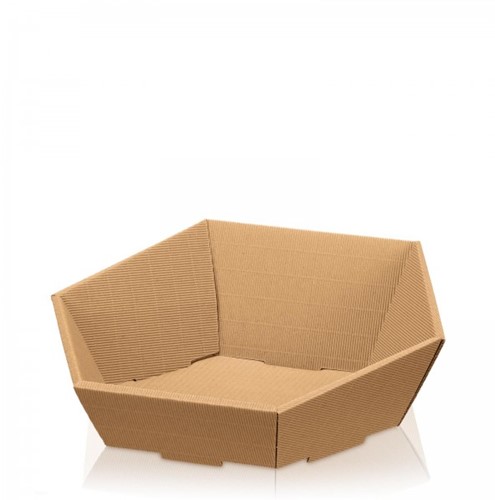 Geschenkkorf 6 hoekig NATUR BRUIN karton open golf  380x340x75/ 130 mm middel