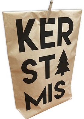 KERSTMIS PAPERBAG 500x130x800 mm bruin / zwarte opdruk incl knijper L