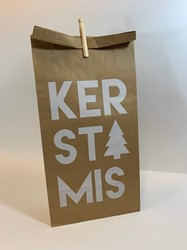 KERSTMIS PAPERBAG 500x130x800 mm bruin / witte opdruk incl knijper L   op = op