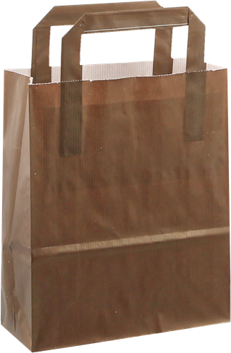 DRAAGTAS PAPIER PLAT HANDVAT 18x8x22 DONKER BRUIN KRAFT GESTREEPT