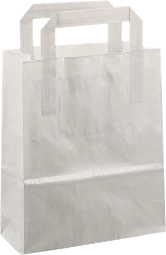DRAAGTAS PAPIER PLAT HANDVAT 18x8x22 ZILVER KRAFT GESTREEPT