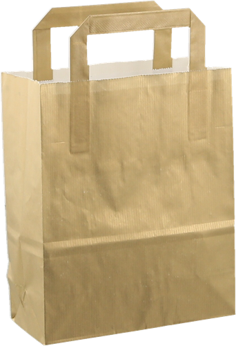DRAAGTAS PAPIER PLAT HANDVAT 18x8x22 GOUD KRAFT GESTREEPT