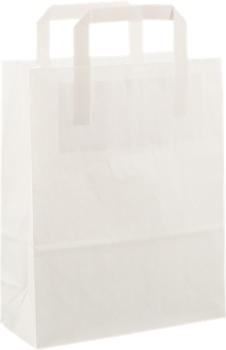 DRAAGTAS PAPIER PLAT HANDVAT 22x10x28 WIT KRAFT GESTREEPT