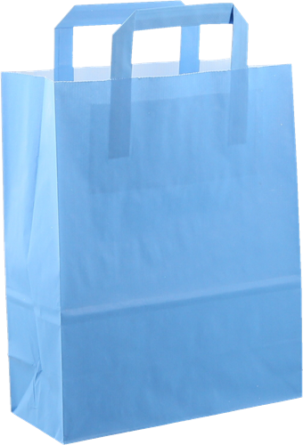 DRAAGTAS PAPIER PLAT HANDVAT 22x10x28 BLAUW KRAFT GESTREEPT