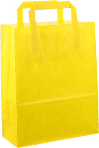 DRAAGTAS PAPIER PLAT HANDVAT 22x10x28 GEEL KRAFT GESTREEPT