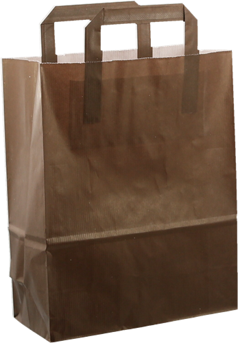 DRAAGTAS PAPIER PLAT HANDVAT 22x10x28 DONKER BRUIN KRAFT GESTREEPT
