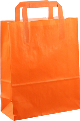 DRAAGTAS PAPIER PLAT HANDVAT 22x10x28 ORANJE KRAFT GESTREEPT