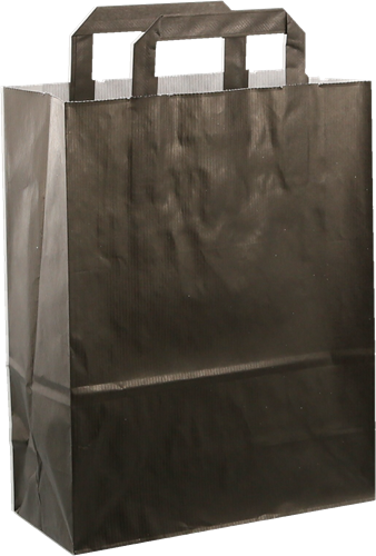 DRAAGTAS PAPIER PLAT HANDVAT 22x10x28 ZWART KRAFT GESTREEPT