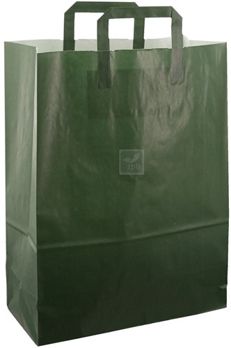 DRAAGTAS PAPIER PLAT HANDVAT 32x15x43 DONKER GROEN KRAFT GESTREEPT