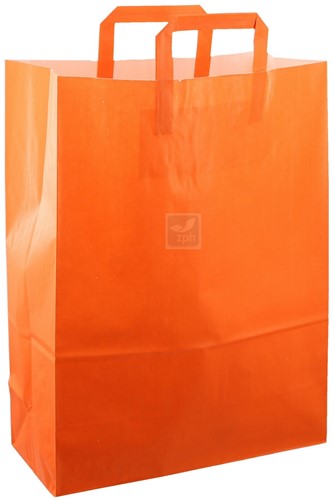 DRAAGTAS PAPIER PLAT HANDVAT 32x15x43  ORANJE GESTREEPT