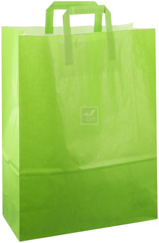 DRAAGTAS PAPIER PLAT HANDVAT 32x15x43 GROEN GESTREEPT