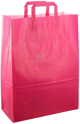 DRAAGTAS PAPIER PLAT HANDVAT 32x15x43 DONKER FUCHSIA GESTREEPT